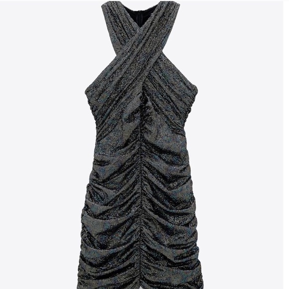 NWT ZARA Sparkly Draped Dress Multicolored XS - Picture 5 of 6